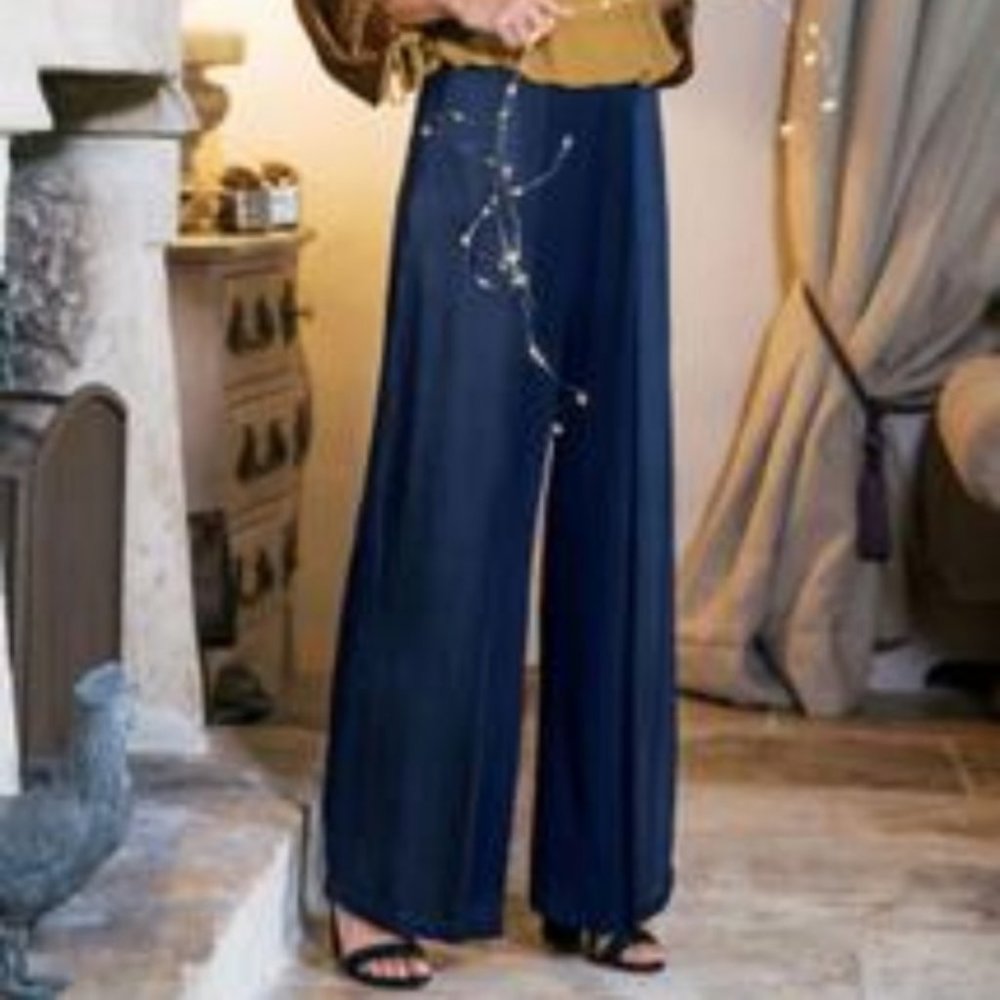 NWT Soft Surroundings Navy Palazzo Wide Leg Large